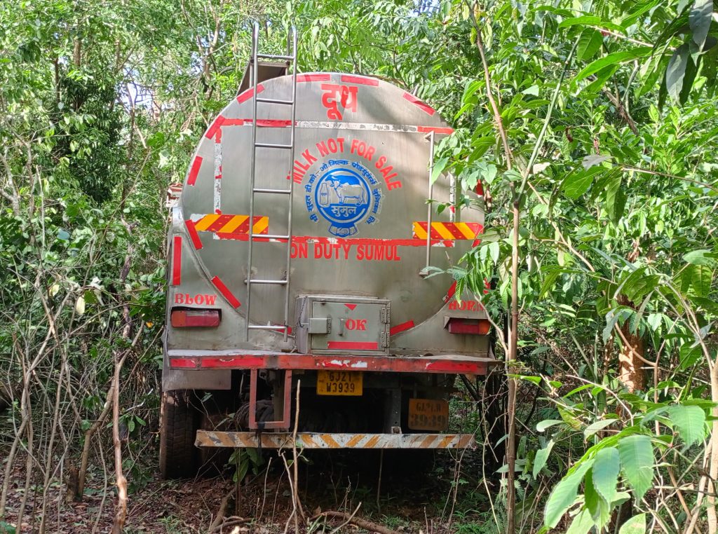 कालमणीनजीक कंटेनर घुसला जंगलात