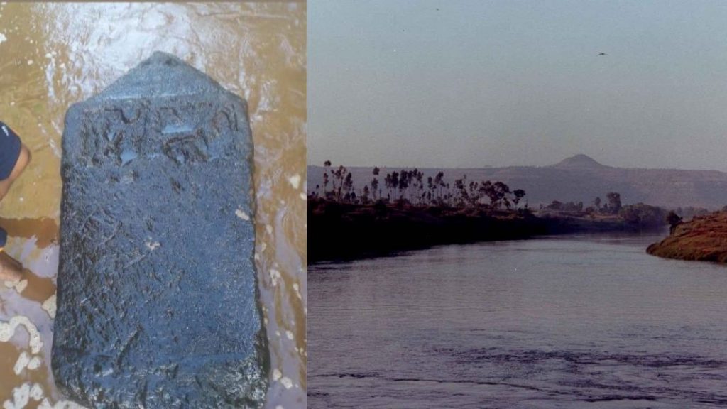 कसबा बीडमध्ये तुळशी नदीत सापडली वीरगळ Veergal was found in Tulsi River in Kasba Beed