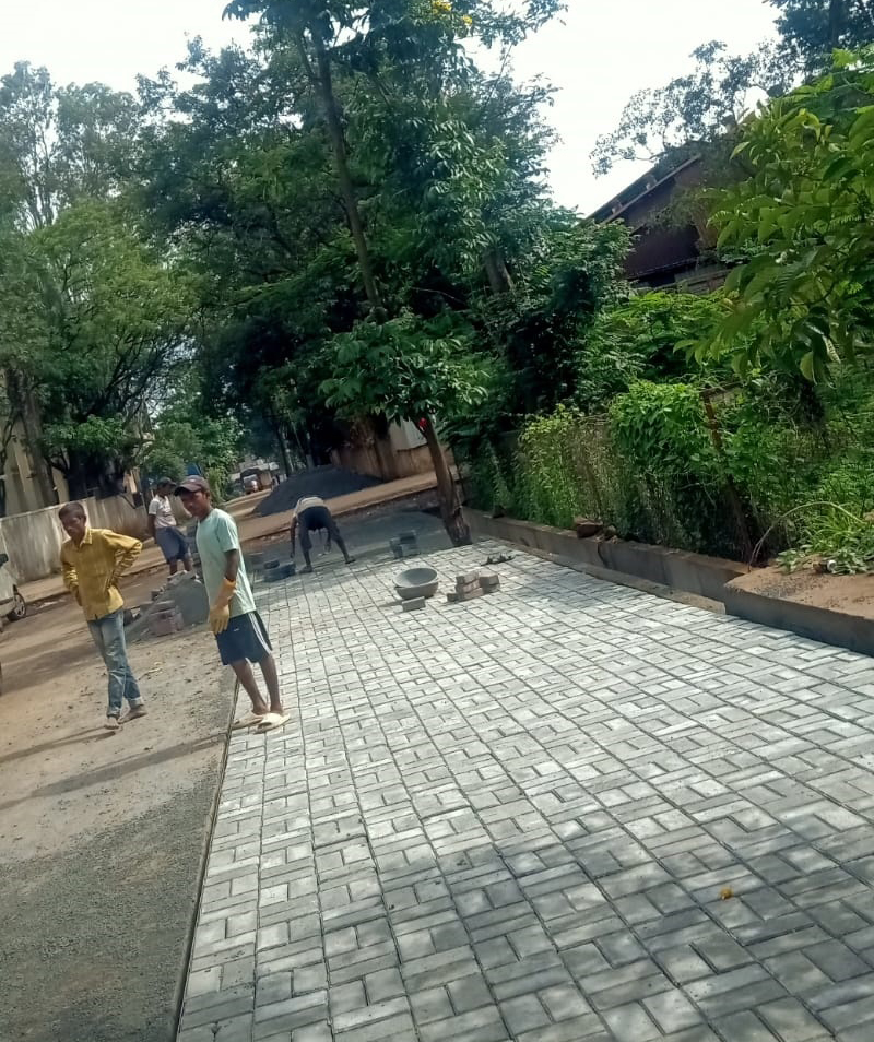The work of laying pavers in the east-west section of UdyamBag has started