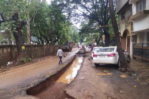 A dangerous trench dug in front of Sant Meera School at Angol.