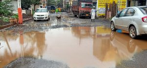The appearance of the lake in the street in Kapileshwar Colony.