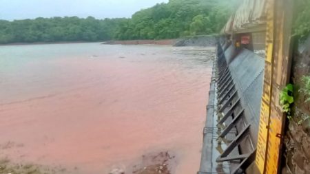 Radhanagri Dam : राधानगरी धरण 77 टक्के भरले, स्वयंचलित दरवाज्याजवळ पाणी पोहचले Radhanagari dam 77 percent full water reaches automatic gate