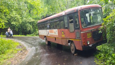 रिव्हर्स गिअर लॉक झाल्यामुळे एसटी रस्त्यावरच बंद !