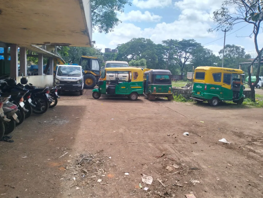 Municipal vehicle parking in the crematorium at Sadashivnagar