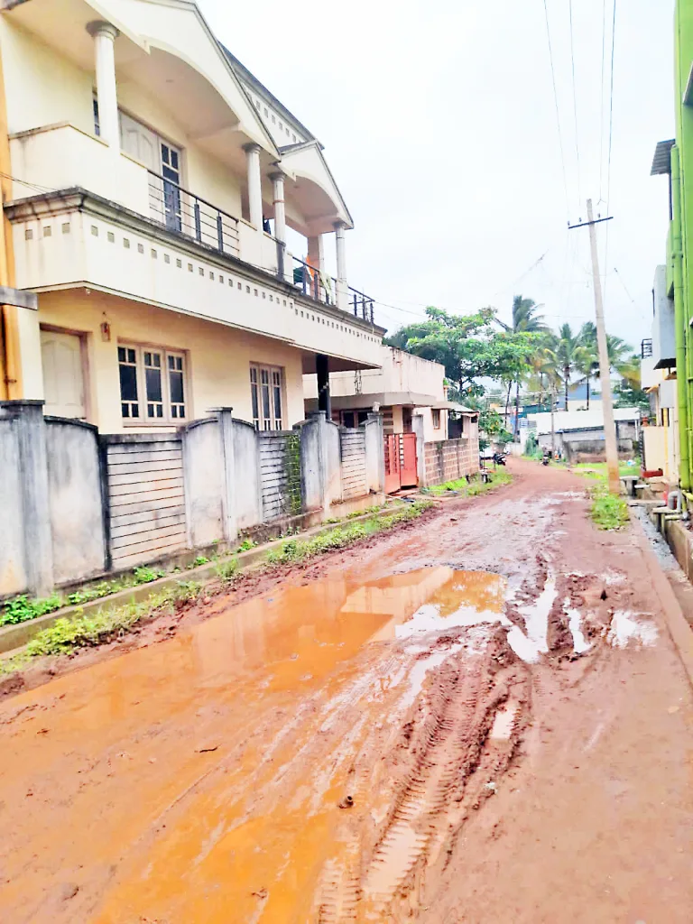 The road in Kangrali Khurd Ramdev Galli is muddy