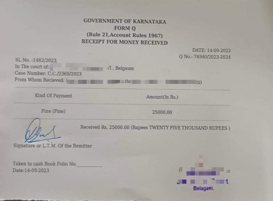 vehicle in the hands of a minor; 25 thousand fine receipt