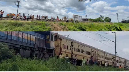 वसगडेतील शेतकरी आक्रमक ; रेल्वे अडवत रूळावर बसून आंदोलन sangli vasagade farmer railway agitation roads leading