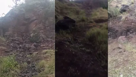 Karad News : वराडेत खरजुली देवीची पायथ्याला दरड कोसळली Temple of Kharjuli Temple of Karauli Devi Varade tekarad landslide