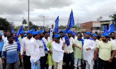 बेडगमधील कमान पाडल्याच्या निषेधार्थ निघालेला मोर्चा साता-यात पोहोचला! वाढेफाट्या जवळ रस्ता रोको