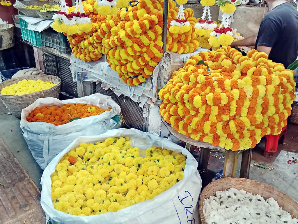 पणजी बाजारपेठ सजली झेंडूच्या फुलांनी Panaji market was decorated with marigold flowers