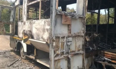 A mini bus caught fire near Jujewadi pass