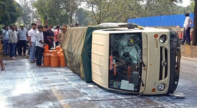 The milk vehicle overturned after hitting the two-wheeler