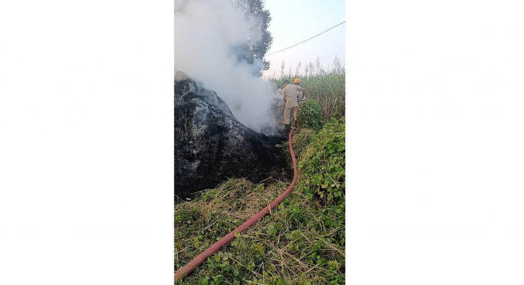 Fire damage to haystack at Pur