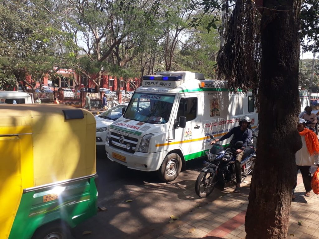 Ambulance traffic jammed at Channamma Chowk due to agitations