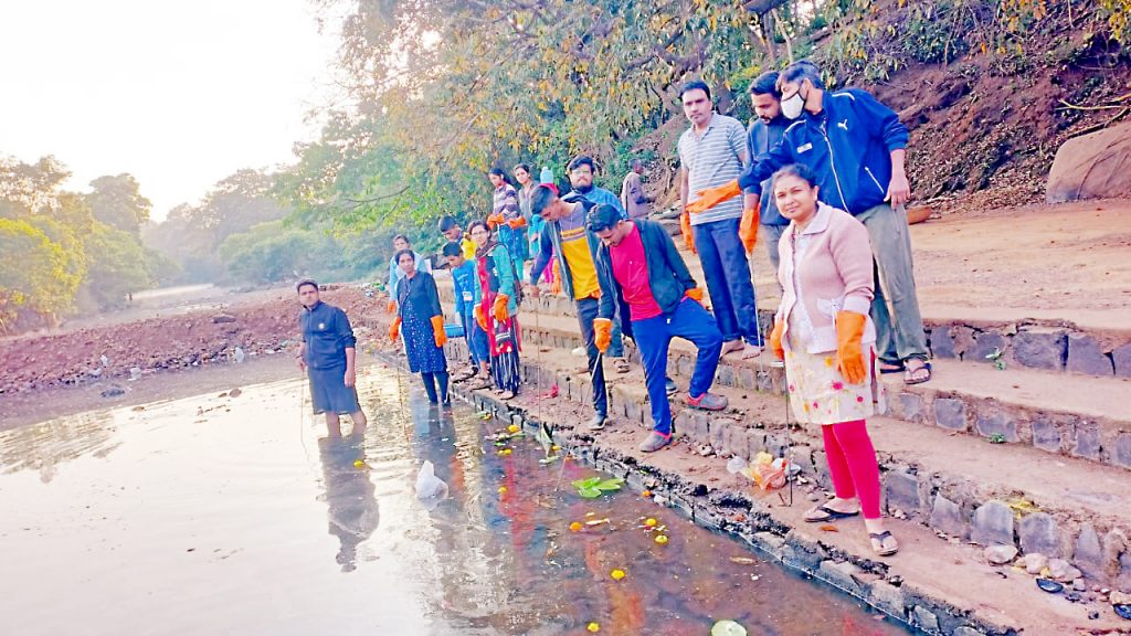 Cleanliness of river area at Sri Swayambhu Maruti Malaprabha Shrine at Habbanhatti