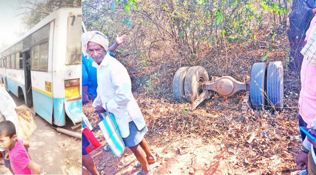 Tires separated from the bus due to broken axle