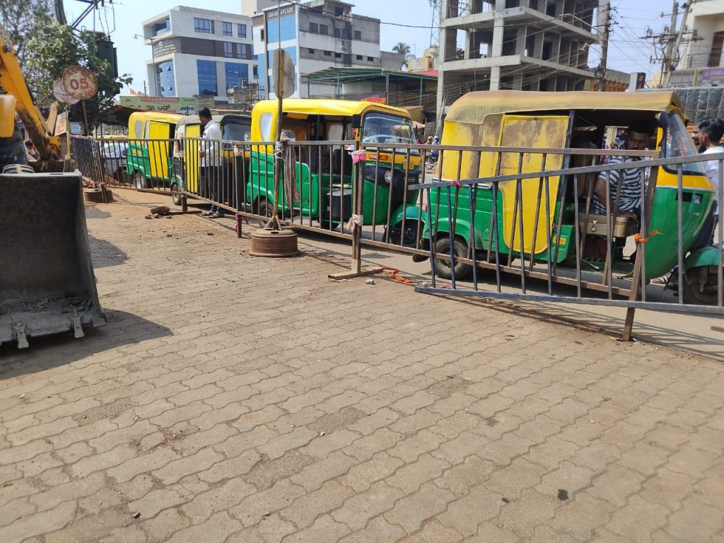 Repair work at bus station entrance