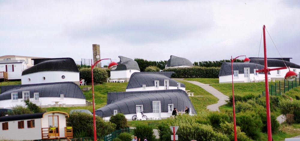 Inverted boat houses in the village