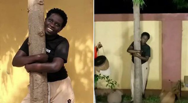 A woman's world record with the help of a tree