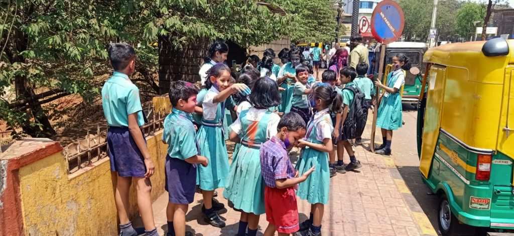 Color festival by the students after the end of the 'primary' exams