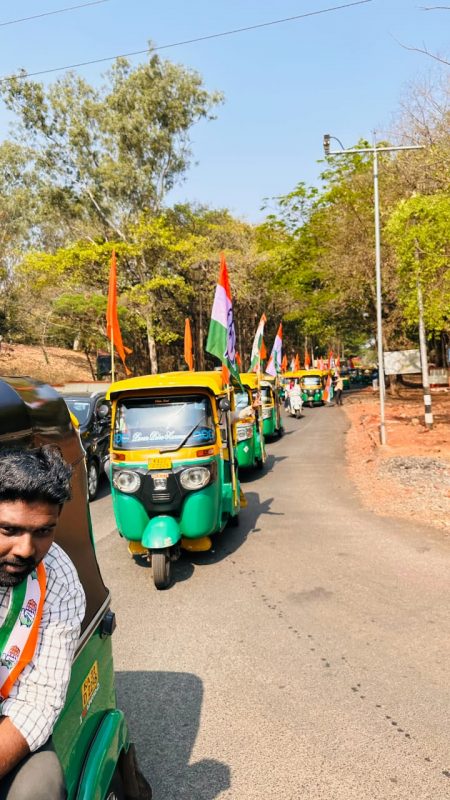 Rally of auto rickshaw pullers for Congress candidate Mrinal Hebbalkar campaign