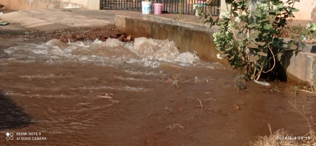 Water damage due to burst pipeline at Kanbargi