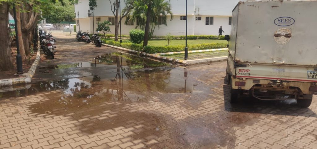 Rain water accumulated in the municipal office premises