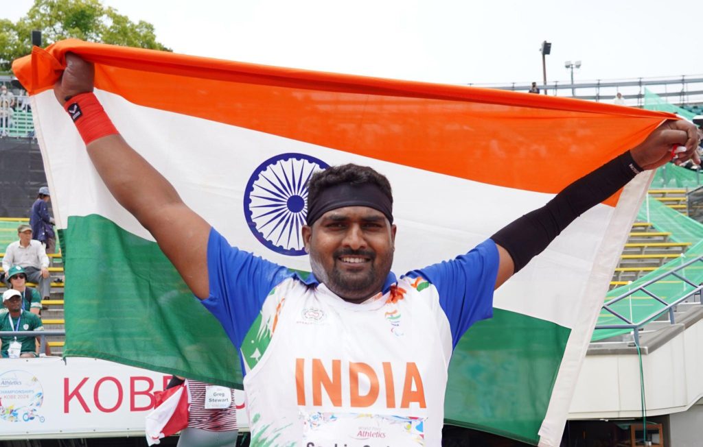 Sachin Sarjerao Khilari of Kargani village in Sangli district won the gold medal with an Asian record in the men's shot put event at the World Para Athletics Championships